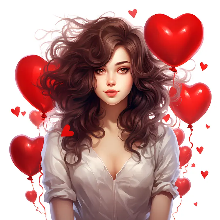 Woman with Red Heart Balloons