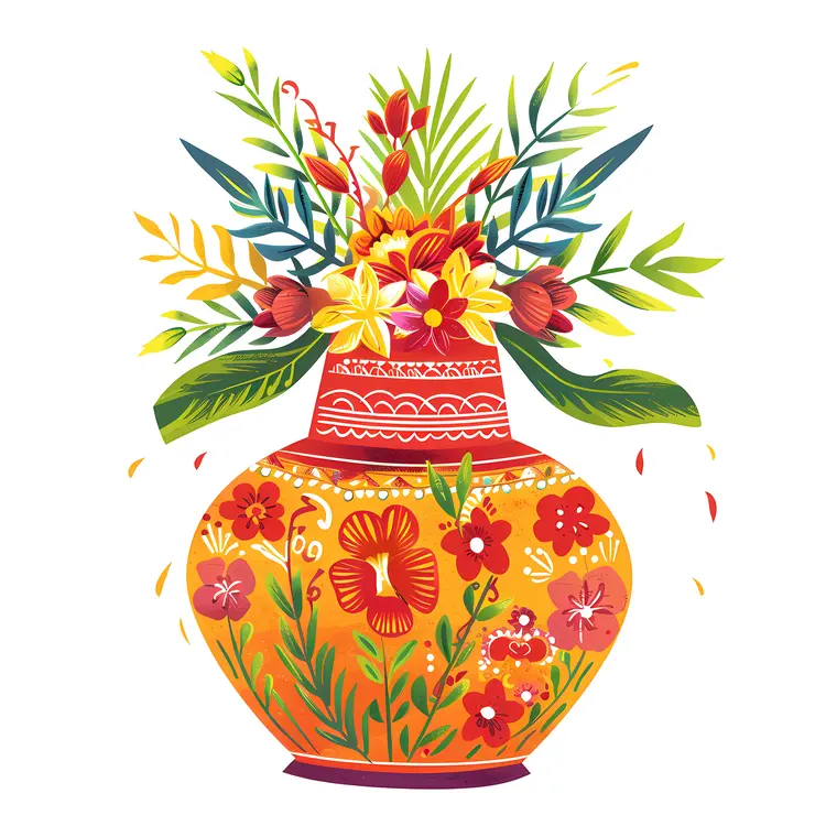 Decorative Vase with Floral Arrangement and Leaves