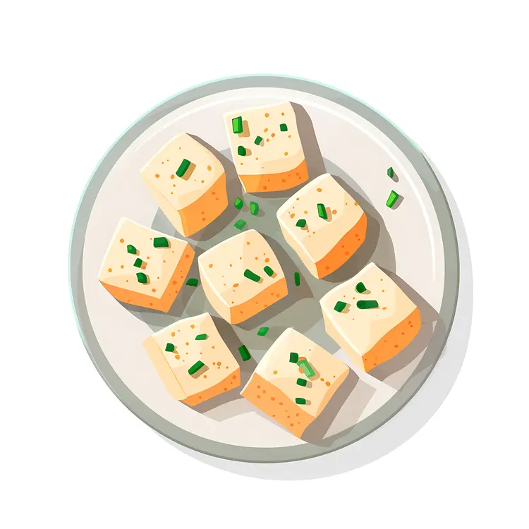 Tofu Cubes with Garnish on White Plate