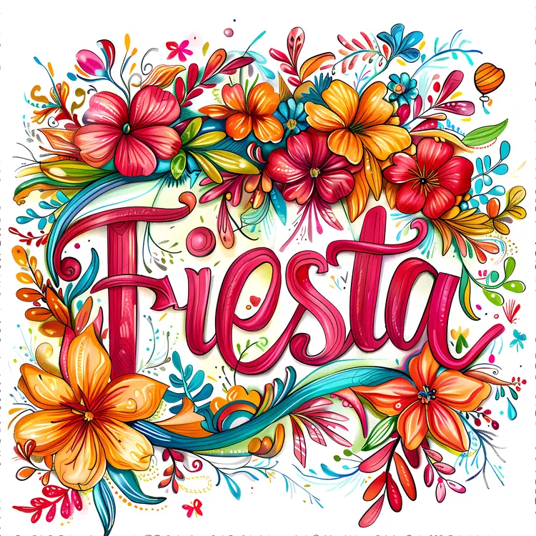 Bright Fiesta Word Art with Floral Elements