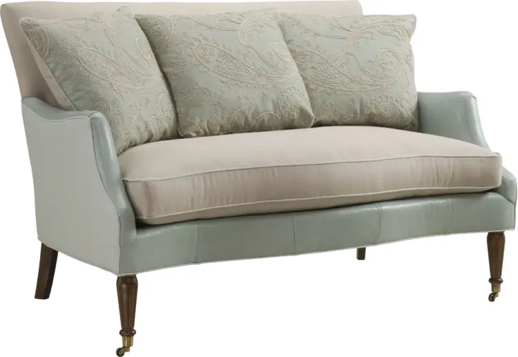 Beige Sofa with Cushions and Wooden Legs