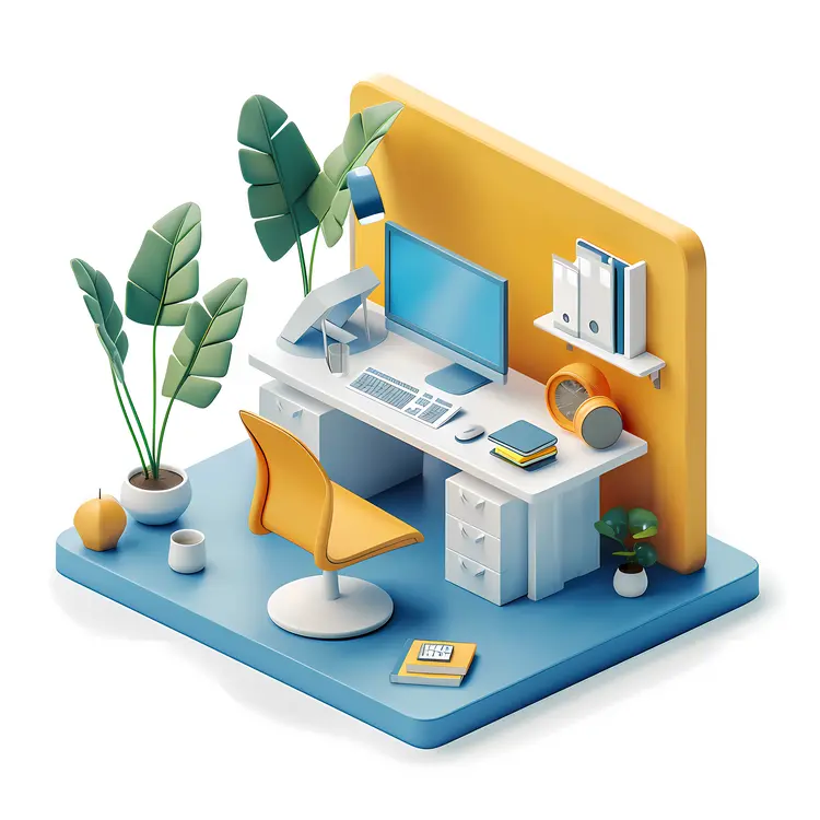 Modern Office Desk with Plants and Accessories