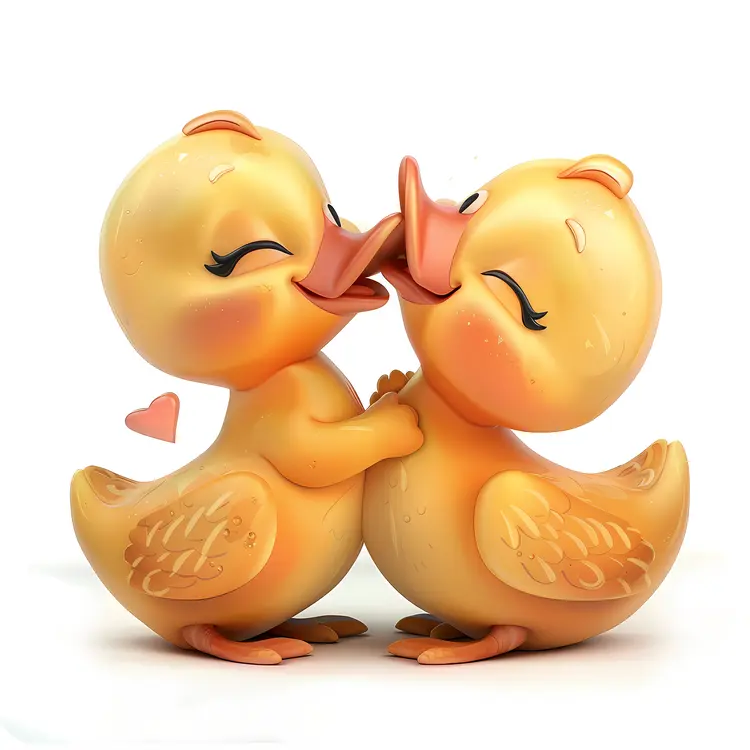 Happy Kissing Cute Ducks with Heart