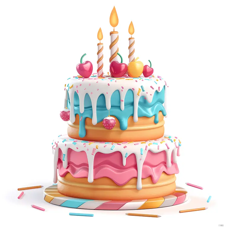 Colorful Two-Tier Birthday Cake with Candles