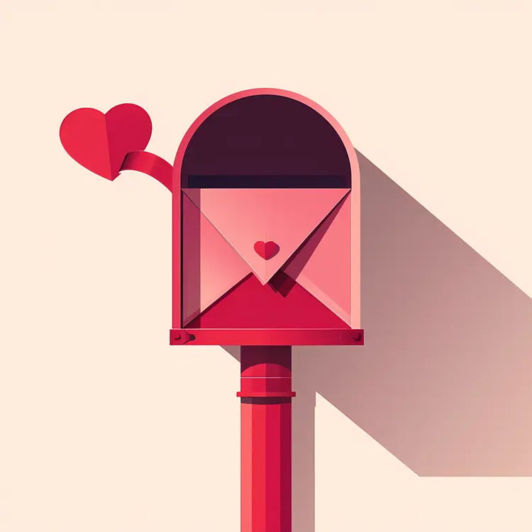 Minimalist Red Mailbox with Heart Flag and Love Letters