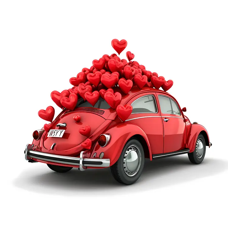 Red Car with Hearts for Valentine's Day