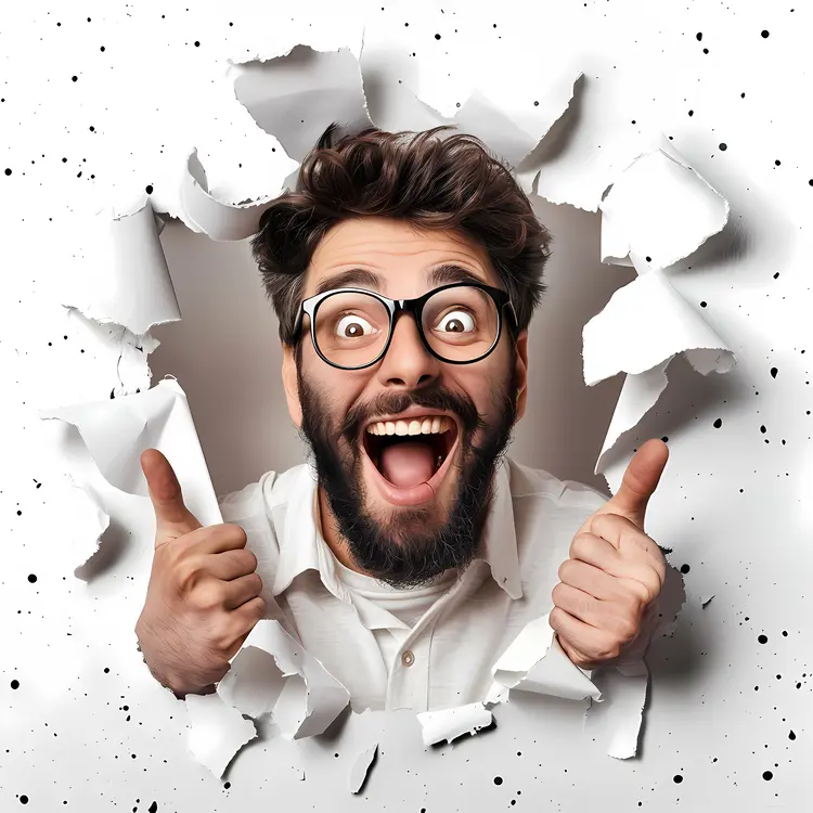 Happy Man with Glasses Giving Thumbs Up