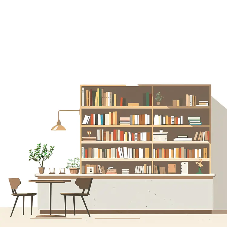 Bookshelves with Tables and Chairs
