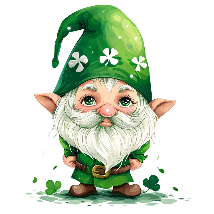 Adorable Green Gnome with Shamrock Hat