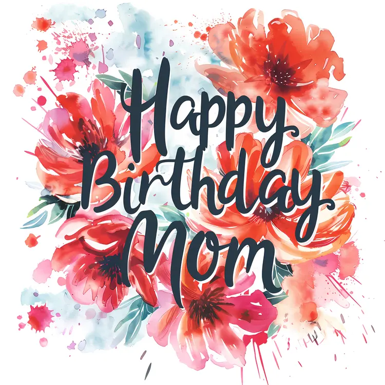 Happy Birthday Mom Greeting Card with Colorful Flowers