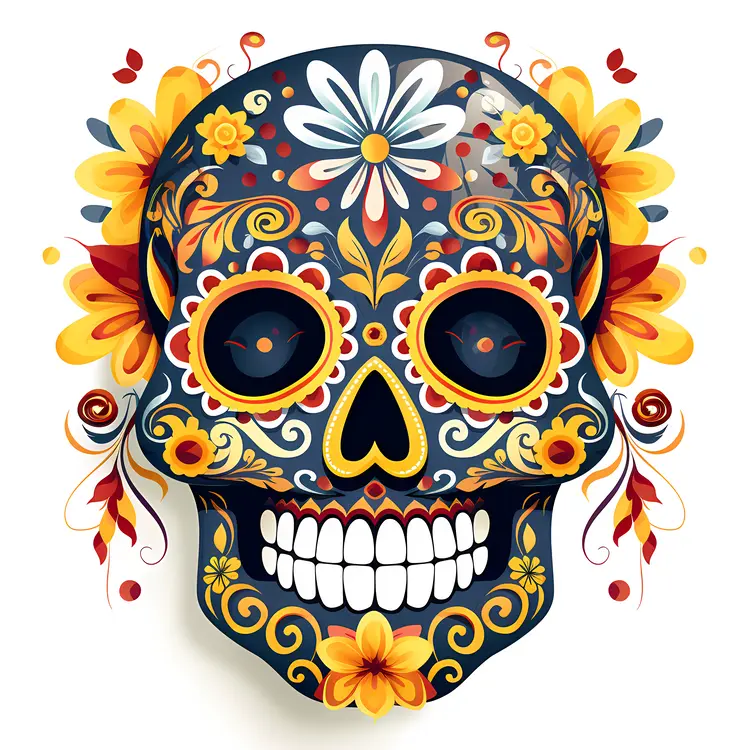 Colorful Skull with Floral Patterns