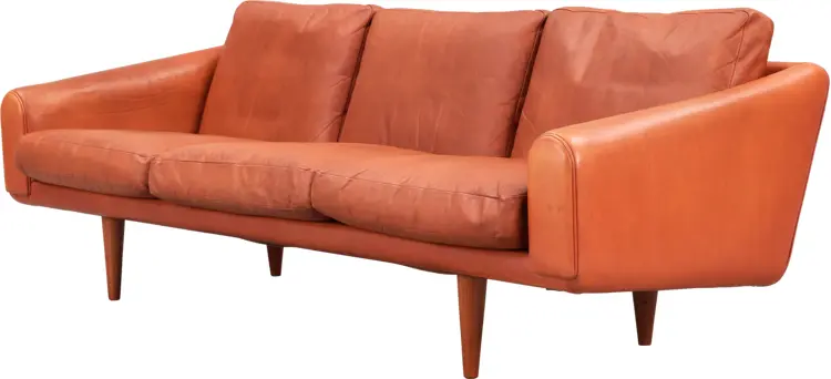 Orange Sofa with Cushions and Wooden Legs