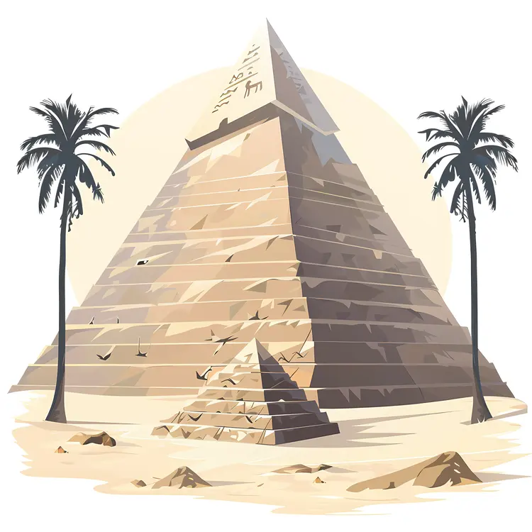 Pyramid with Palm Trees in the Desert