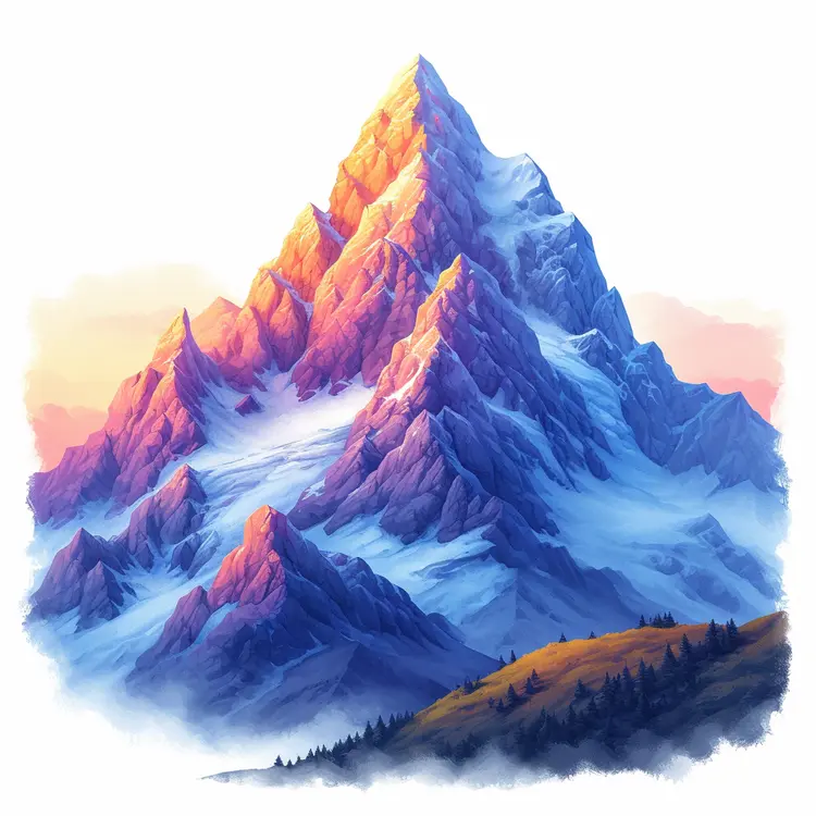 Snowy Mountain with Sunset