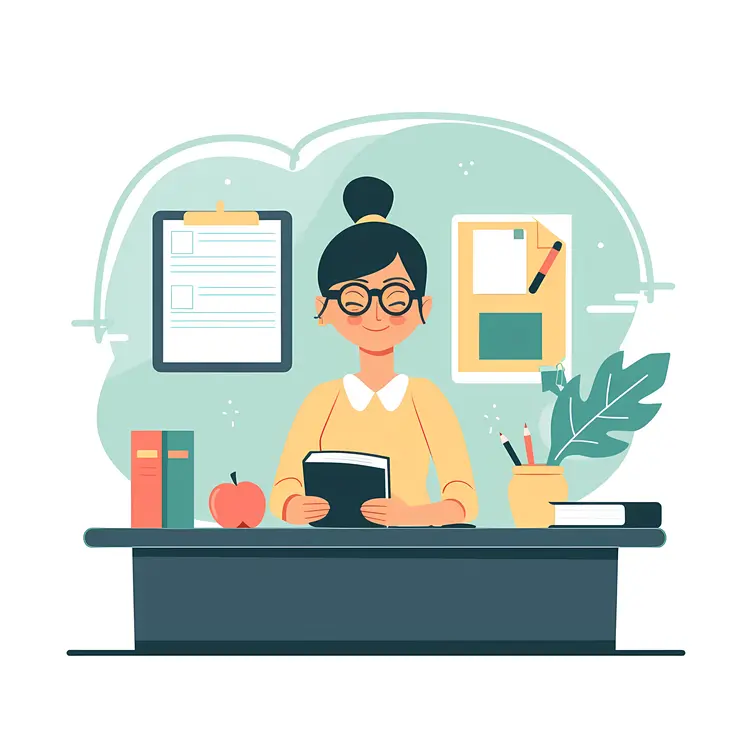 Teacher at Desk with Books