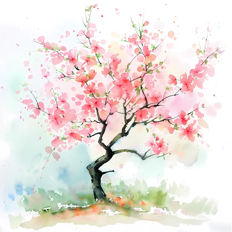 Cherry Blossom Tree in Watercolor