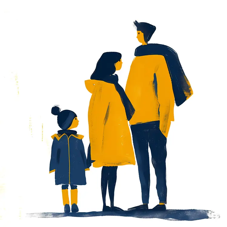Family in Yellow and Blue Coats
