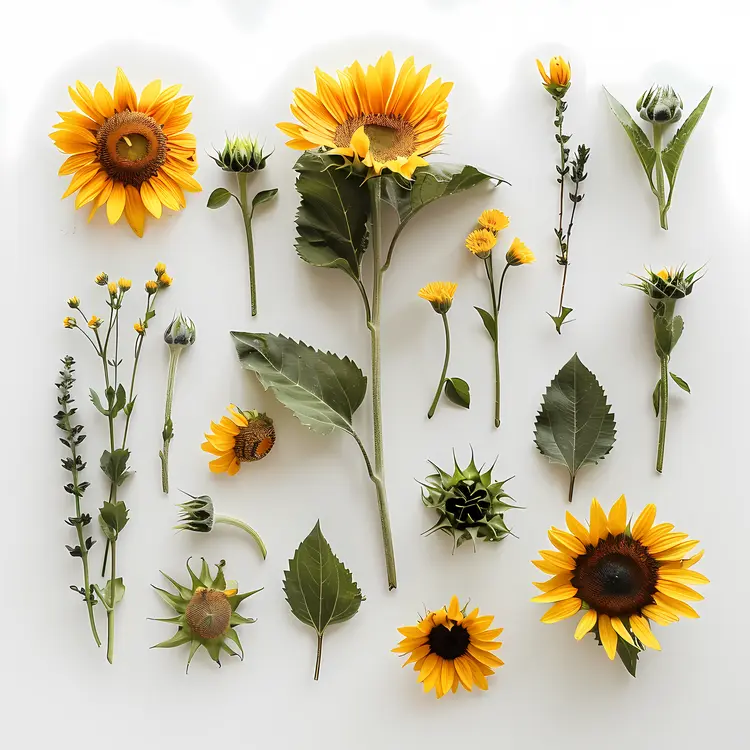Variety of Sunflowers in Different Stages