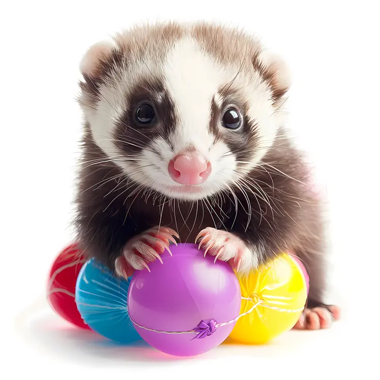 Cute Ferret with Colorful Balls