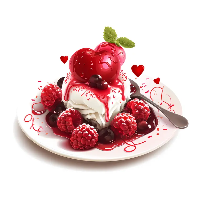 Heart-shaped Dessert with Raspberry and Cherry