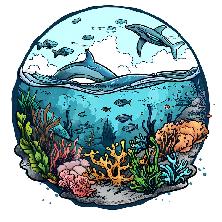 Illustration of Underwater World with Marine Life
