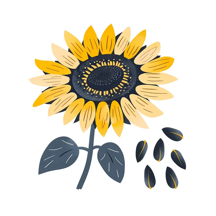 Sunflower with Seeds and Leaves
