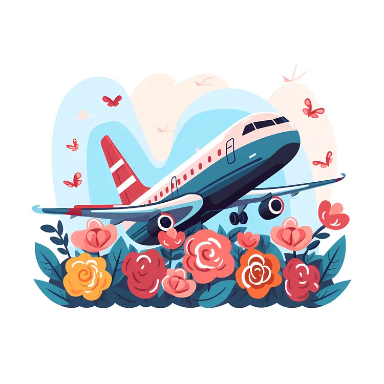 Airplane Taking Off with Flowers