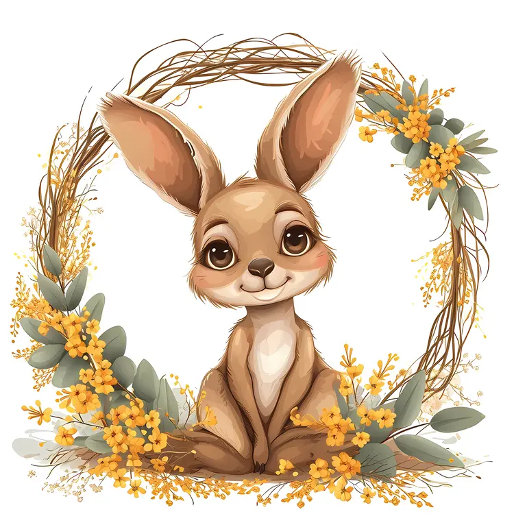 Kangaroo with Floral Wreath