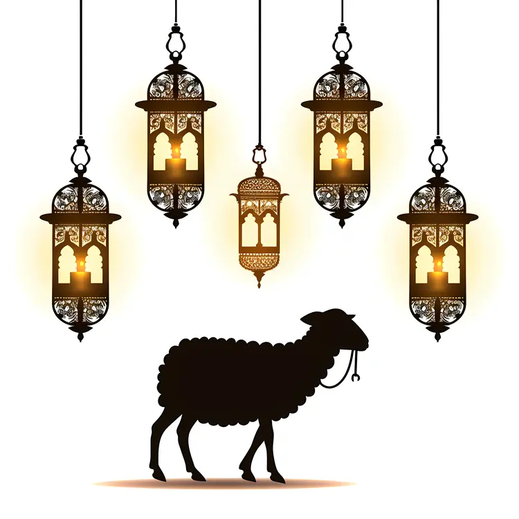 Sheep Silhouette with Hanging Lanterns for Eid