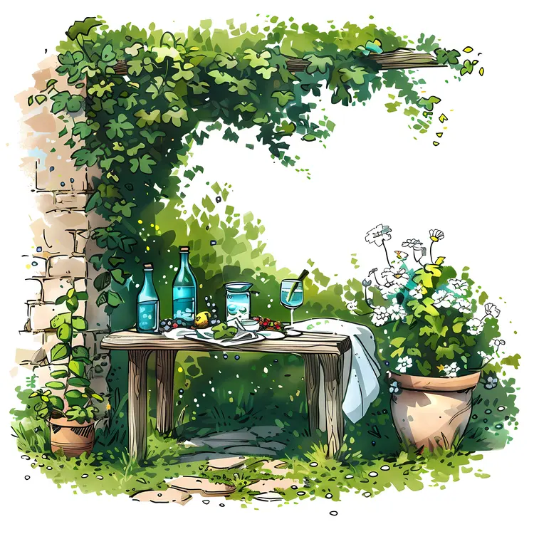 Rustic Garden Table with Plants