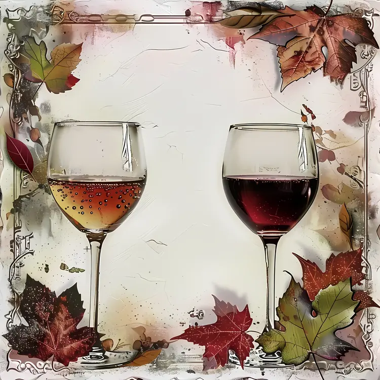 Two Wine Glasses with Autumn Leaves