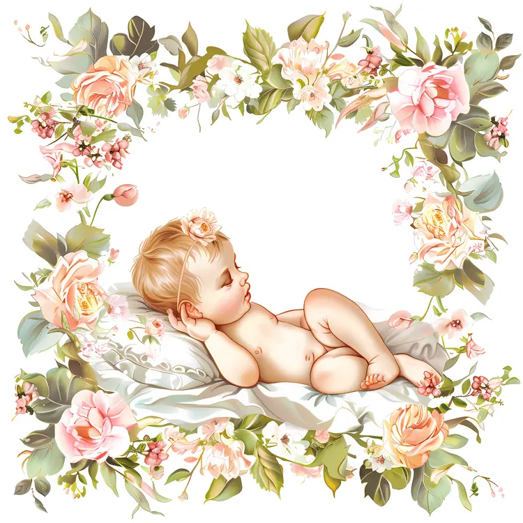 Sleeping Baby with Floral Frame