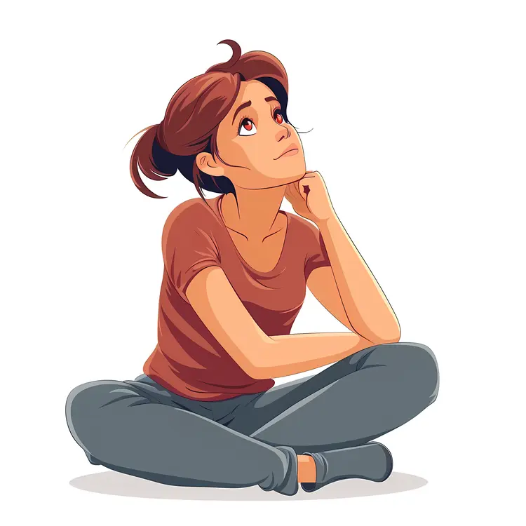 Pensive Girl Sitting on the Floor