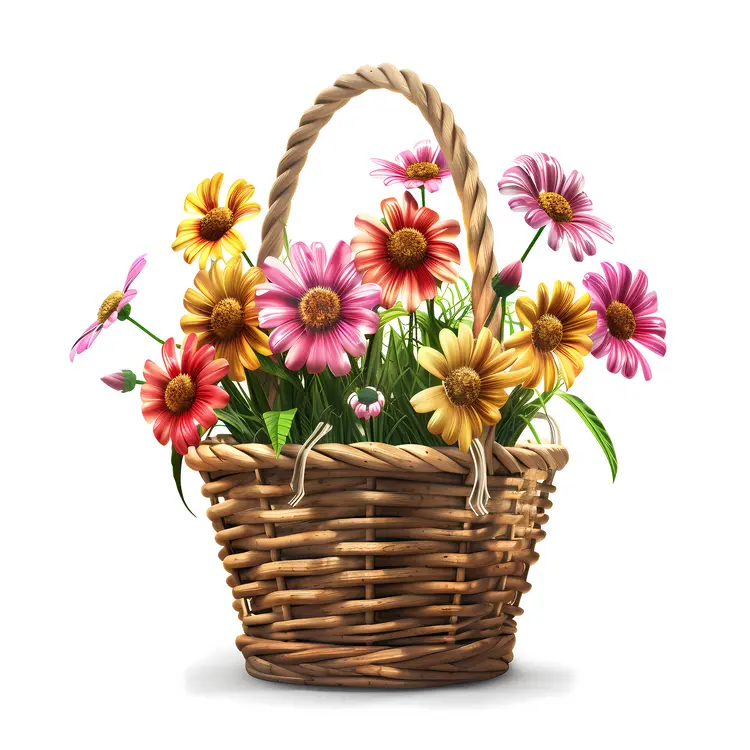 Wicker Basket with Bright Flowers