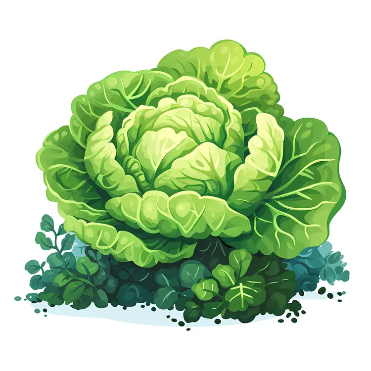 Green Cabbage with Surrounding Plants