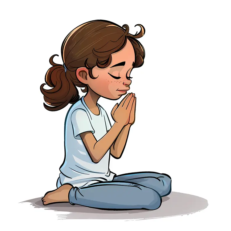 Praying Girl Cartoon Illustration