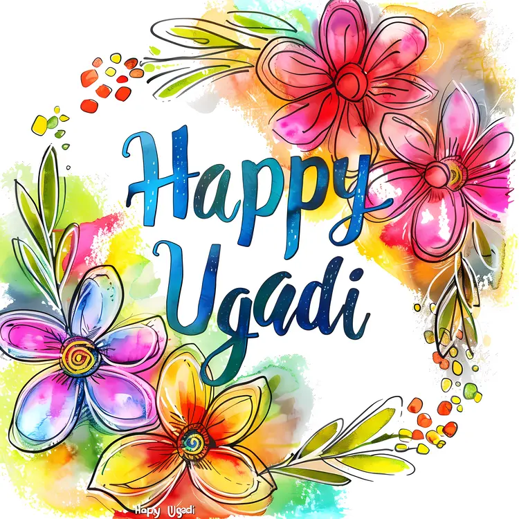 Watercolor Floral Wreath for Ugadi