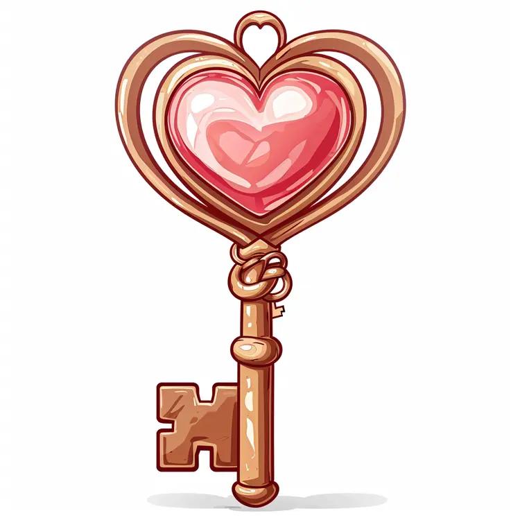 Cartoon Red Heart Key with Cute Design