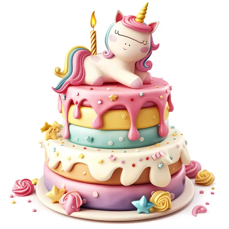 Colorful Unicorn Cake with Star Decorations