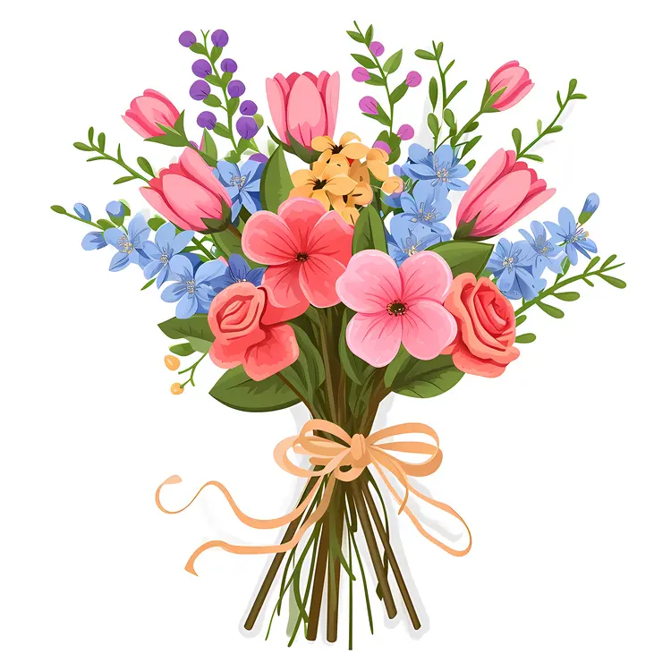 Colorful Flower Bouquet with Ribbon
