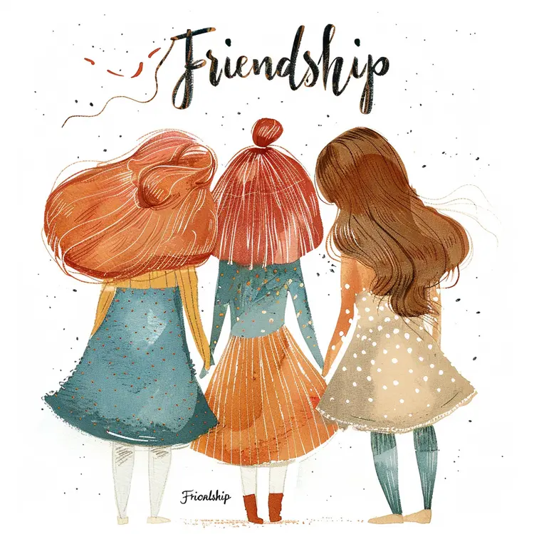 Friendship Illustration of Three Girls Holding Hands