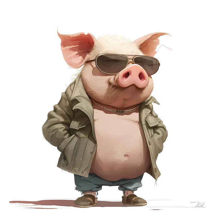 Casual Pig with Sunglasses and Jacket