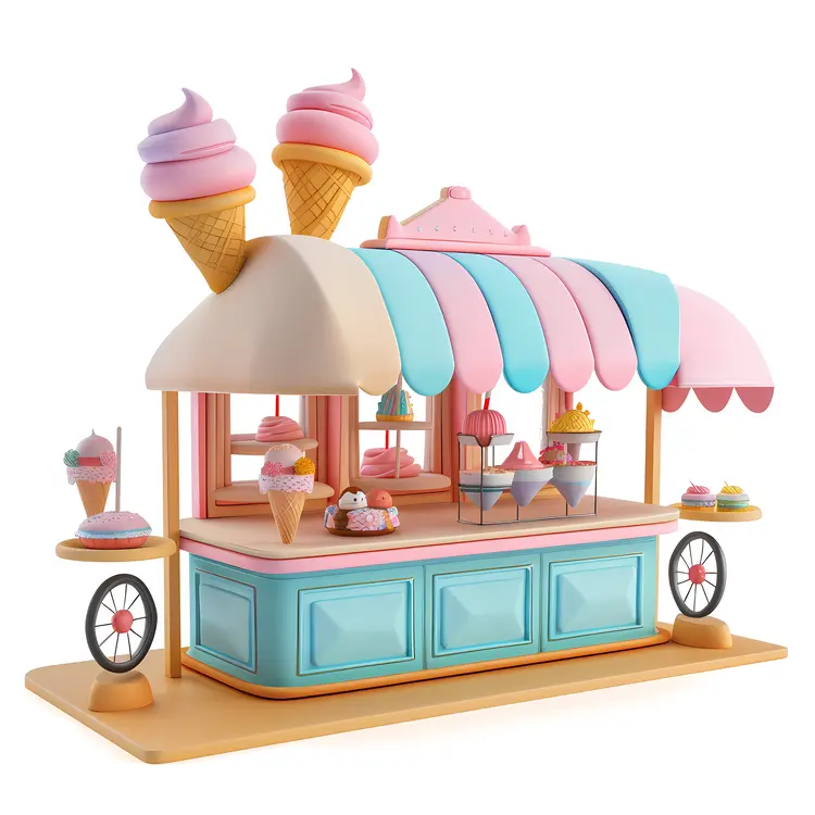 Pastel Ice Cream Cart with Colorful Sweets