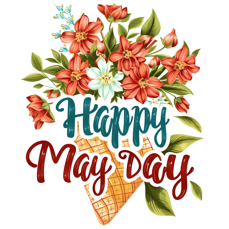 Happy May Day Floral Bouquet in Ice Cream Cone