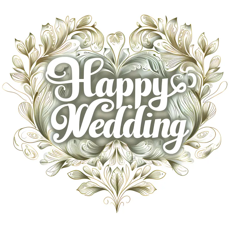 Happy Wedding Text with Ornate Floral Design
