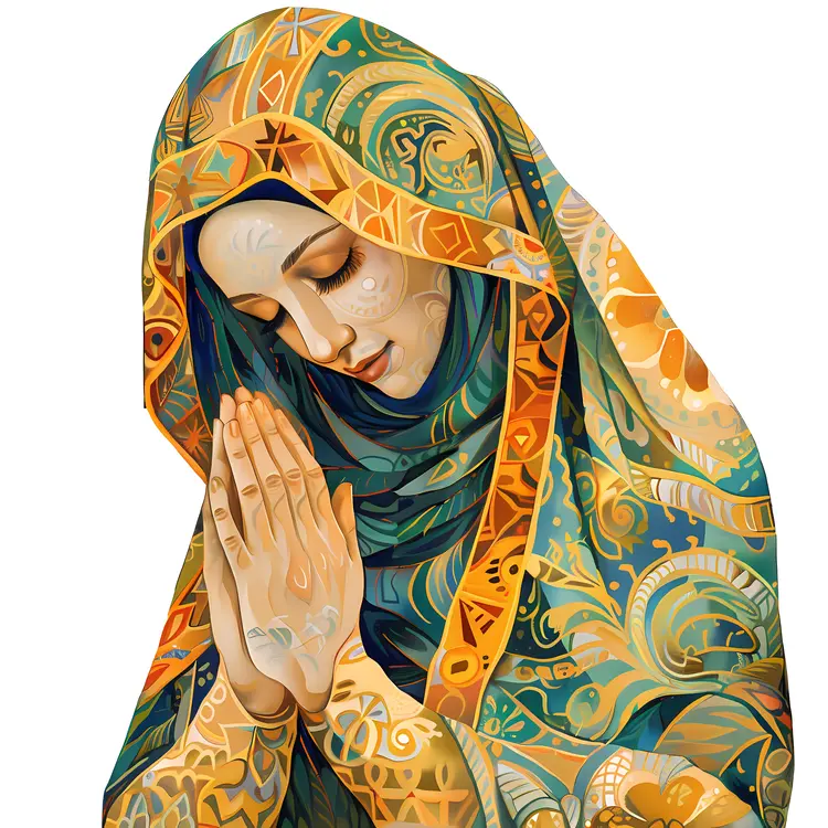 Praying Woman in Patterned Shawl Art