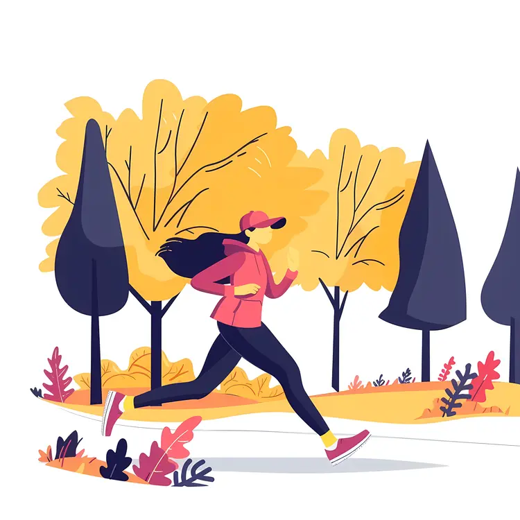 Running Woman in Park with Autumn Trees