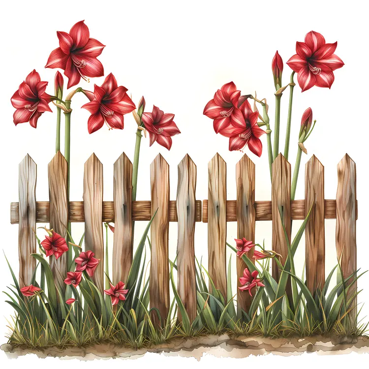 Red Amaryllis by the Fence