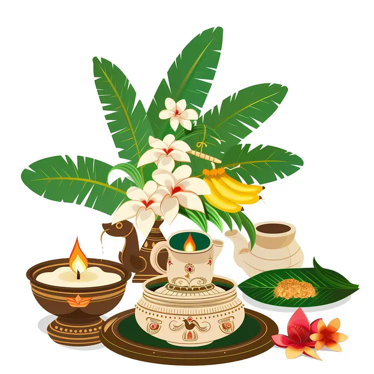 Traditional Ugadi Setup with Flowers and Fruits