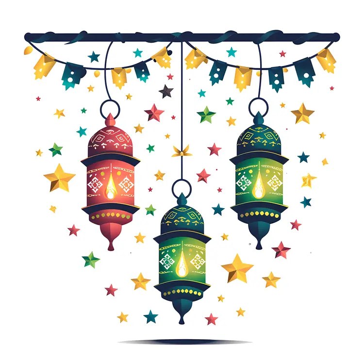 Colorful Hanging Lanterns with Stars